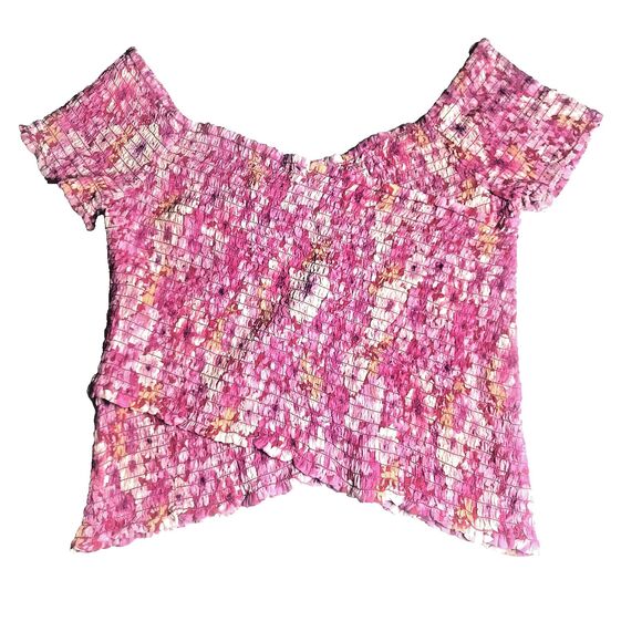 NWT BB Dakota Steve Madden Woman's Bright Rose Floral Compass Smocked Top Size M - Picture 1 of 12